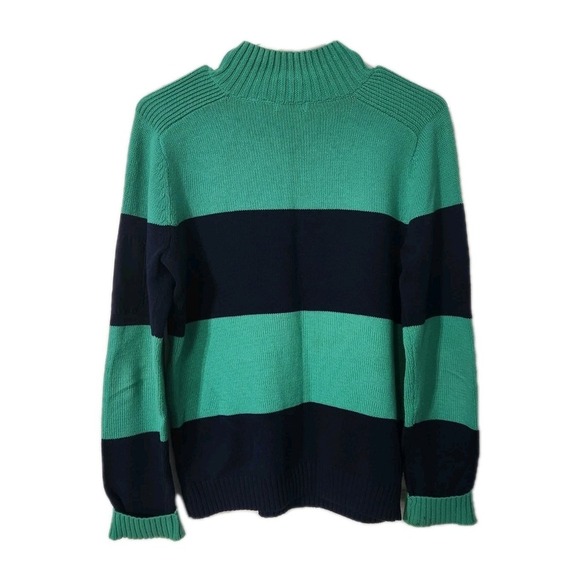 Liz & Co 100% Cotton 1/4 Zip Preppy Sweater Green & Navy Stripes, Medium - Picture 3 of 3